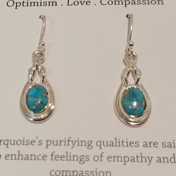 SHIVAM STERLING SILVER TURQUOISE TEARDROP EARRINGSAPPROXIMATELY 1 INCH LONG - Picture 2 of 8